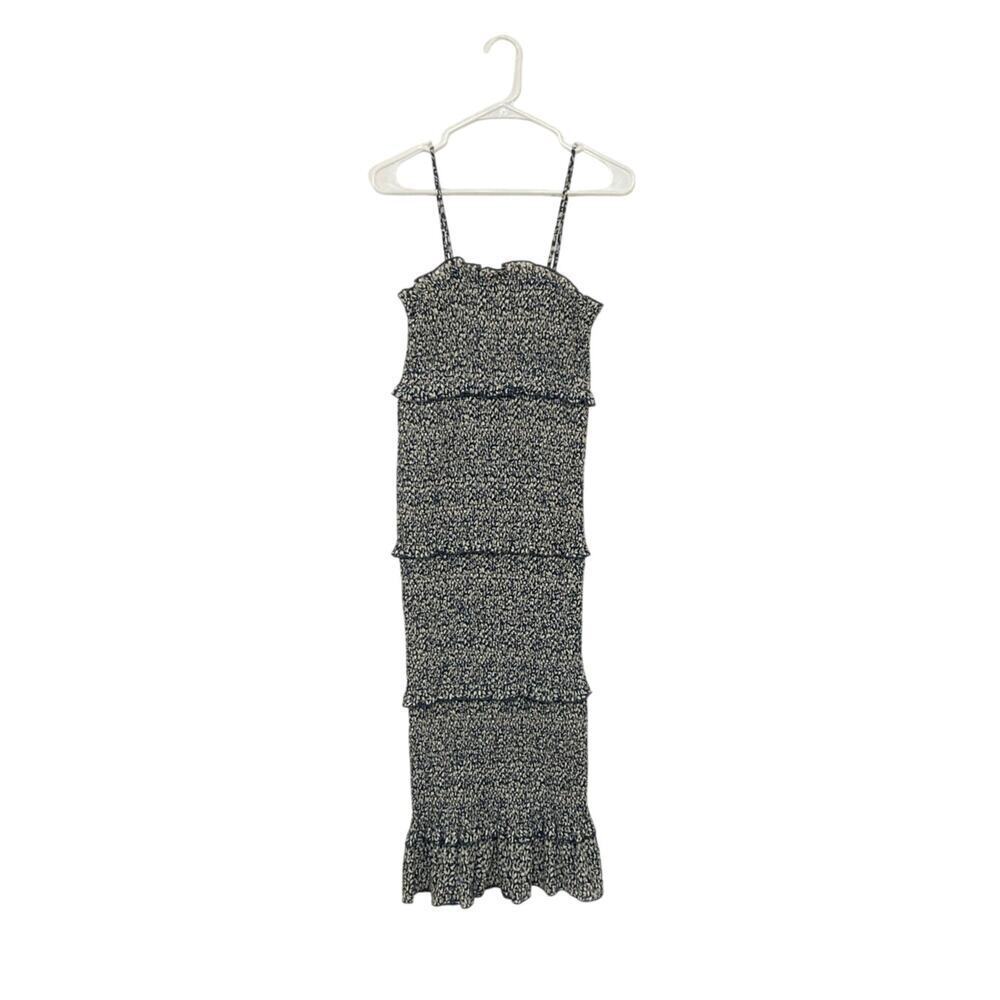 Mable Womens Smocked Long Ruffle Sleeveless Dress Blue Midi Size Medium - Picture 2 of 8
